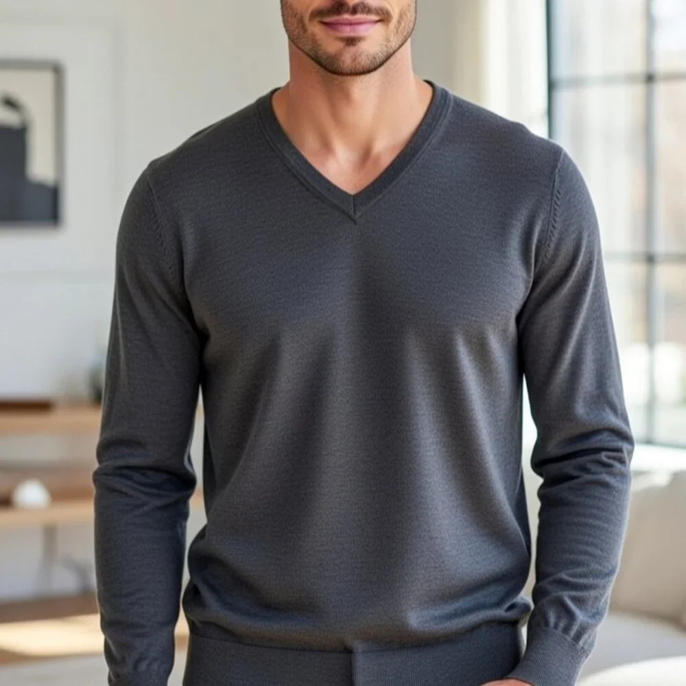 J. Crew Men’s V-Neck Sweater Size Large Charcoal Gray Minimalist Essential